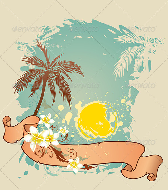 Summer Background with Palms and Sun - Travel Conceptual