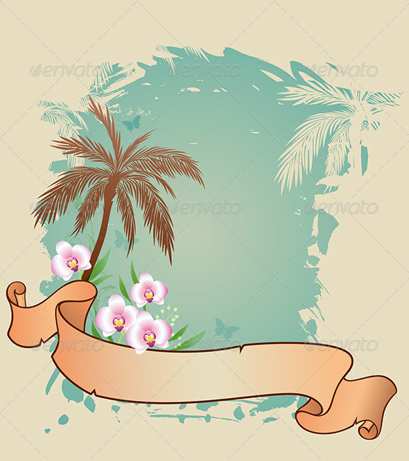 Summer Background with Palms and Orchids - Travel Conceptual