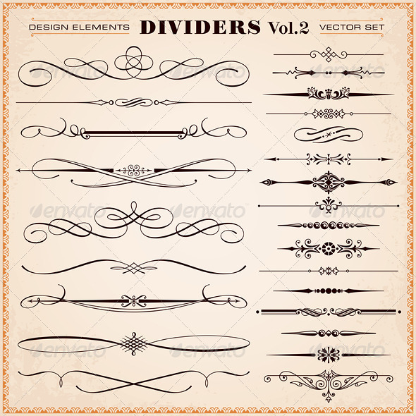 Vector Design Elements, Dividers And Dashes - Flourishes / Swirls Decorative