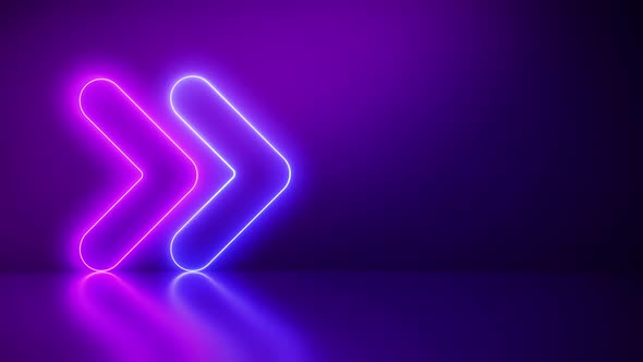 Neon arrow abstract Blue And Pink with Light Shapes on colorful background and reflective floor, par