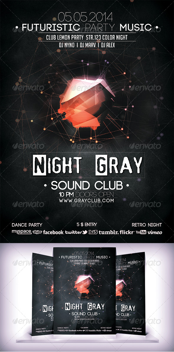 Night Gray Sound Club Flyer - Clubs & Parties Events