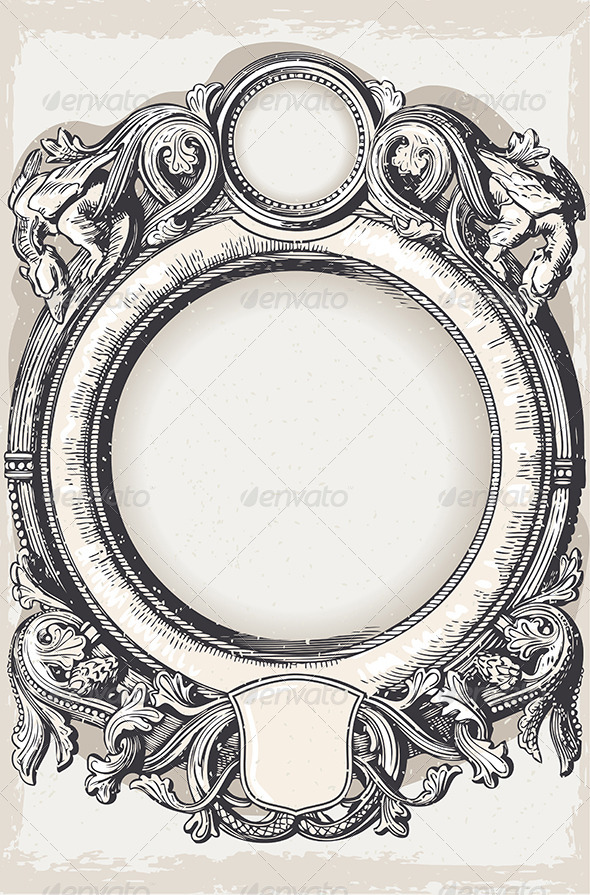 Vintage Floral Frame with Dragons - Decorative Vectors