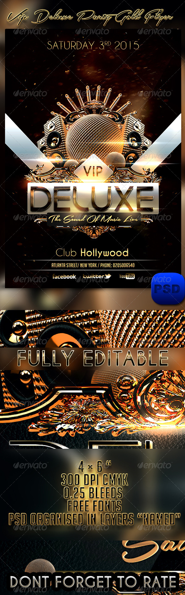 VIP Deluxe Party Gold Flyer Template - Events Flyers