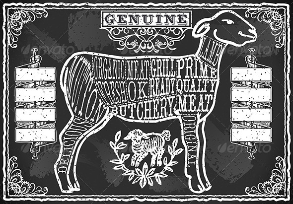 Vintage Blackboard of English Cut of Lamb - Food Objects