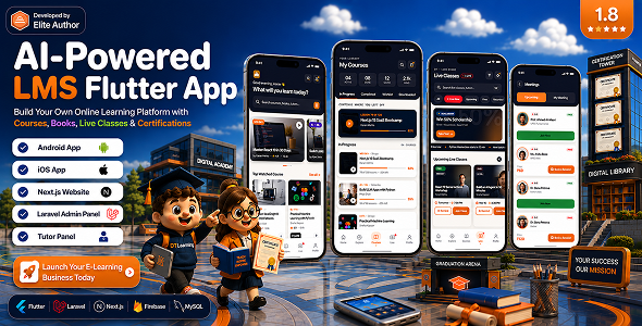 DTLearning - Flutter LMS App | Courses, Books, Live Classes + Laravel Admin + Next.js Website