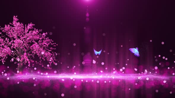 Pink peach tree and butterfly, Motion Graphics | VideoHive