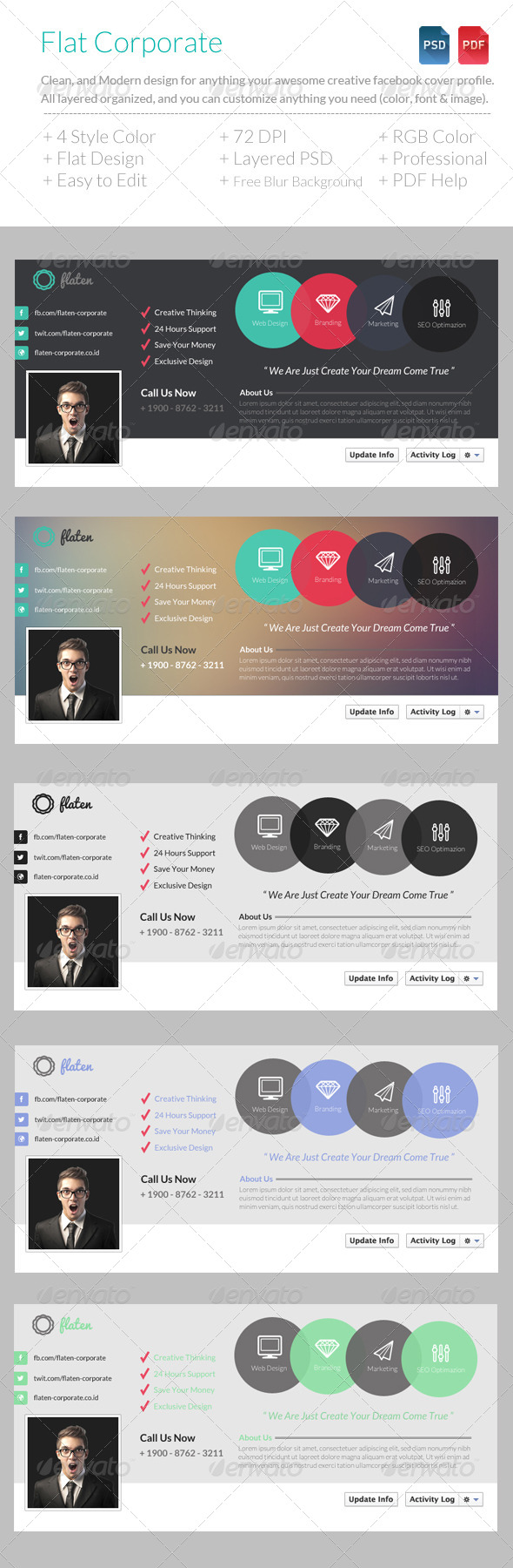 Flat Corporate Facebook Timeline - Facebook Timeline Covers Social Media