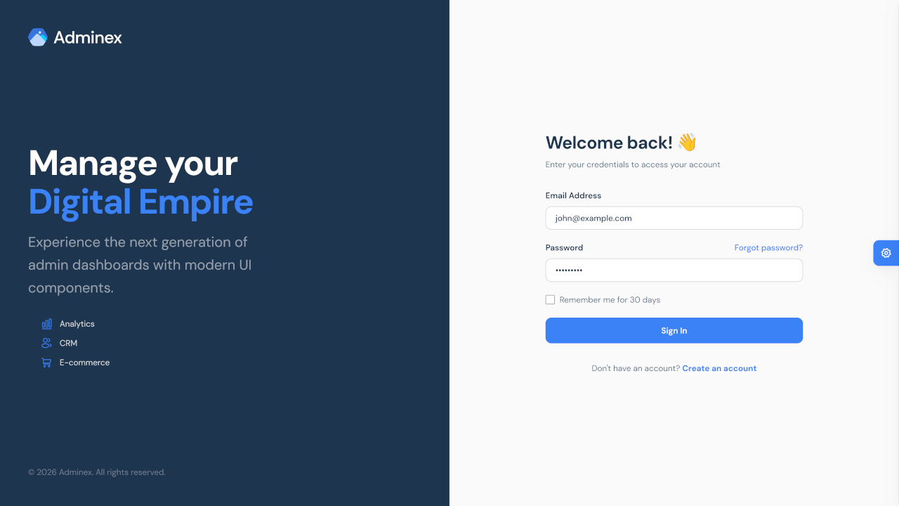 Adminex – React 19 & Tailwind CSS Admin Dashboard Template by devcraftify