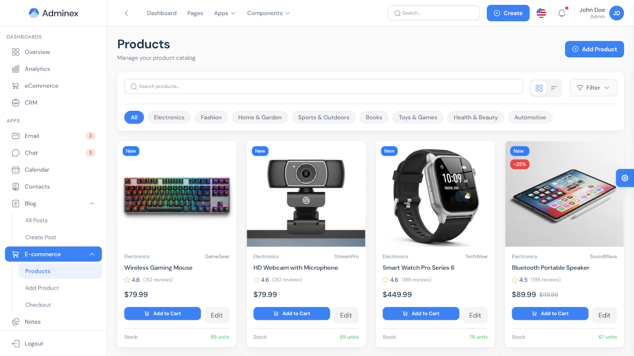 Adminex – React 19 & Tailwind CSS Admin Dashboard Template by devcraftify