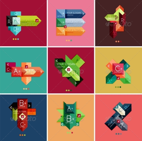 Set of Flat Design Geometric Infographic Templates - Miscellaneous Vectors