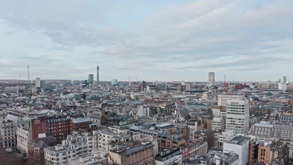 Rising drone shot of st James soho central London Westminster alt