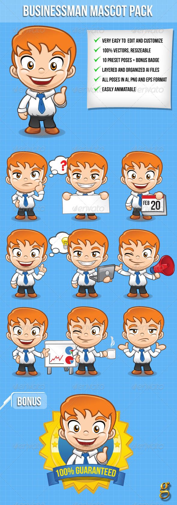 Businessman Vector Mascot Pack - People Characters