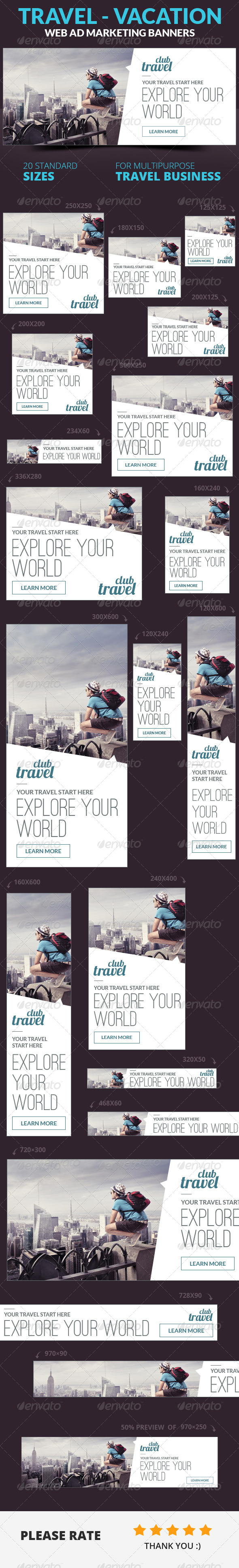 Travel - Vacation Web Ad Marketing Banners - Banners & Ads Web Elements