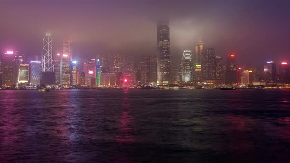 Hong Kong Victoria Harbour Skyline Urban Panorama TimeLapse Pan Up alt
