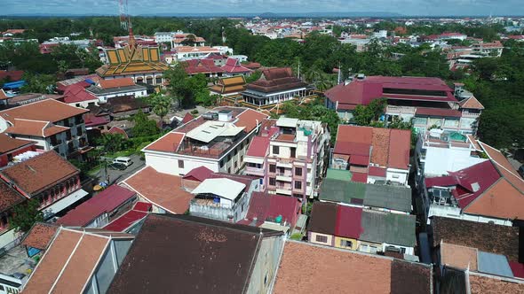 Siem Reap city in Cambodia seen from the sky alt