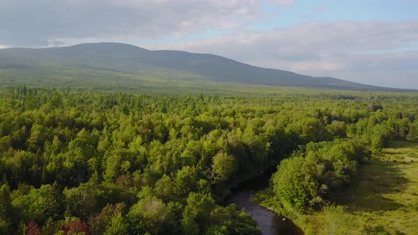 Aerial pull of the Dead River near Rangely, Maine alt