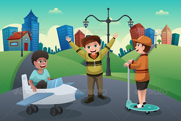 Kids Playing in the Street - People Characters