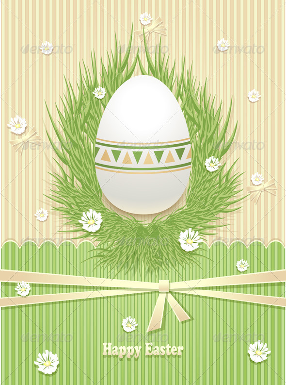 Easter Egg with Grass Flowers Ribbon - Seasons/Holidays Conceptual