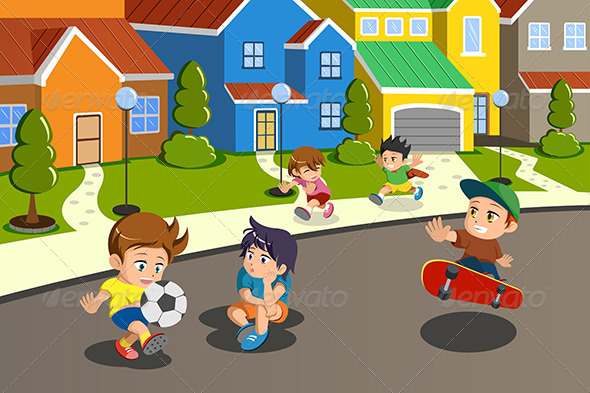 Kids Playing in the Street - People Characters
