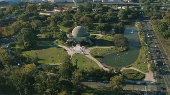 AERIAL - Galileo Galilei Planetarium, Buenos Aires, Argentina, wide circle pan alt