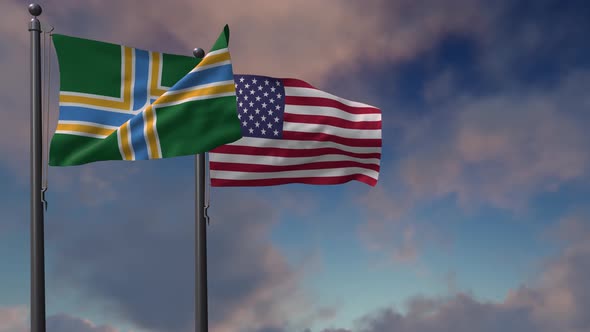 Portland City Flag Waving Along With The National Flag Of The USA - 4K alt