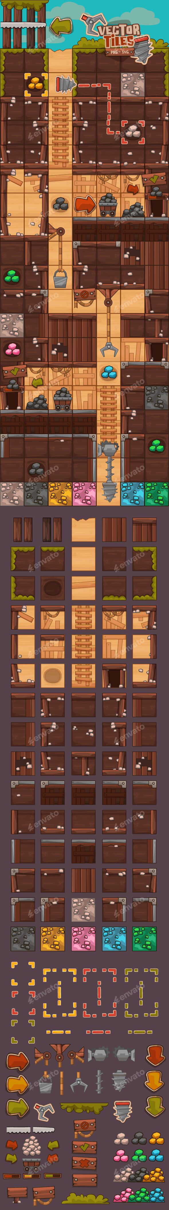 Underground Mine - Vector Platformer Game Tile Set