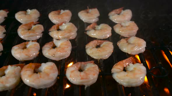 Grill Shrimp Barbecue Seafood on Fire Flaming
