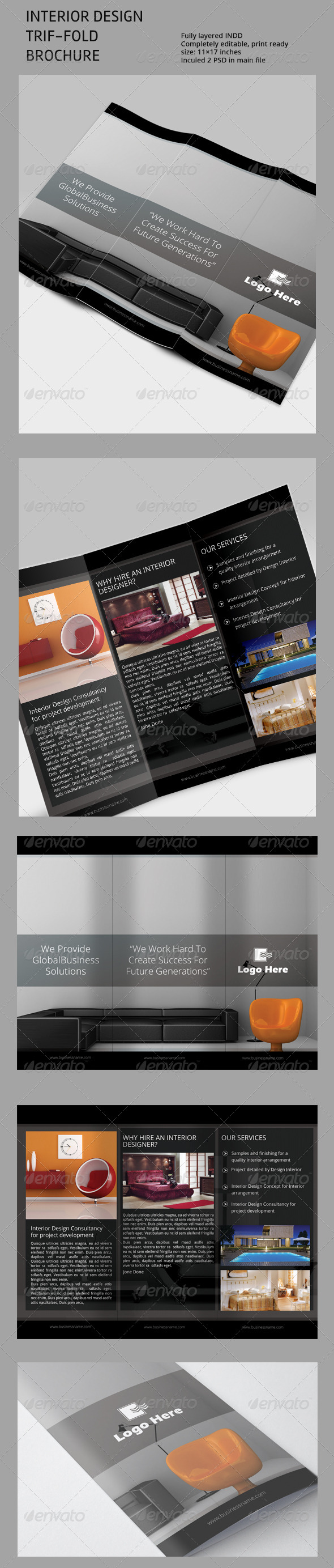 Interior Design Tri-Fold Brchoure Template - Corporate Brochures