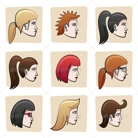 Cartoon Women Heads - People Characters