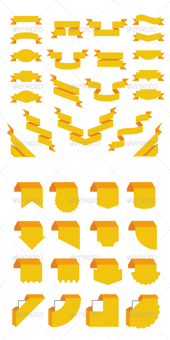 Set of Flat Bookmarks Origami Styled - Decorative Symbols Decorative