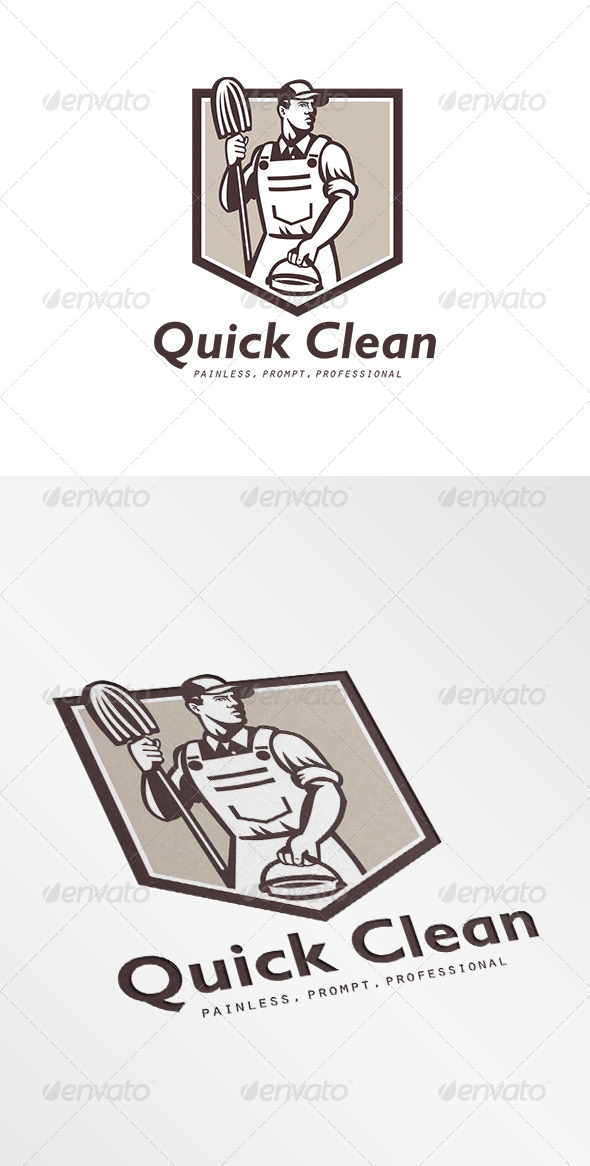 Quick Clean Janitor Cleaner Logo - Humans Logo Templates