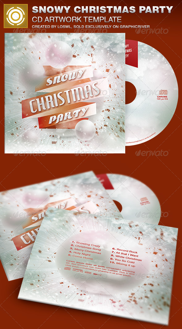 Snowy Christmas Party CD Artwork Template - CD & DVD Artwork Print Templates