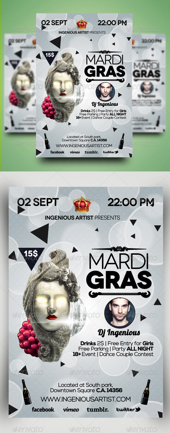 Mardi Gras Party Flyer - Clubs & Parties Events