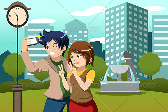 Couple on Vacation Taking Picture of Themselves - People Characters