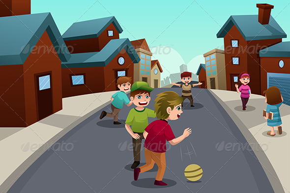 Kids Playing in the Street - People Characters