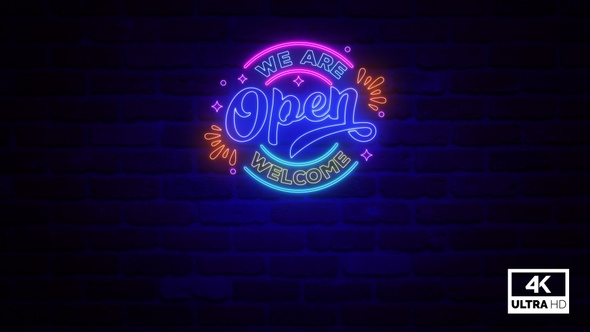 we are open neon sign animation video Template