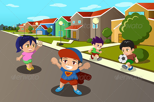 Kids Playing in the Street - People Characters
