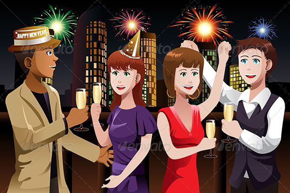 Young People Celebrating New Year - People Characters