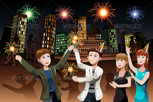 Young People celebrating New Year - Seasons/Holidays Conceptual