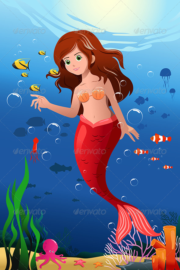 Little Mermaid in the Ocean - Characters Vectors