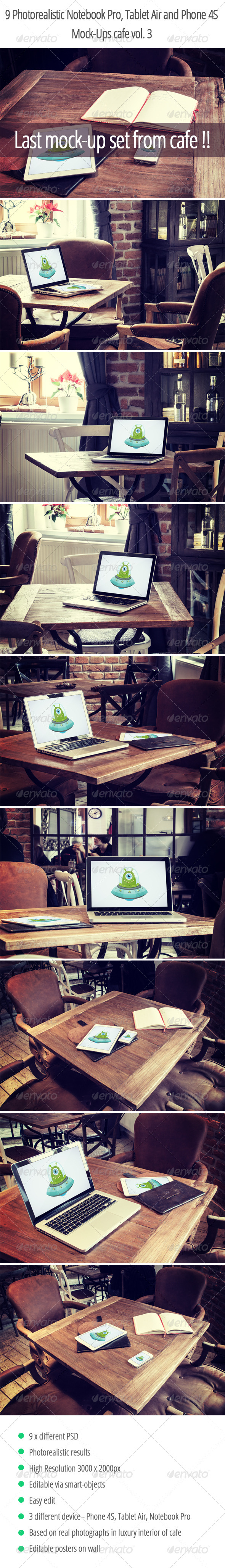 9 Photorealistic Device Mock-Ups in Cafe Vol.3 - Displays Product Mock-Ups