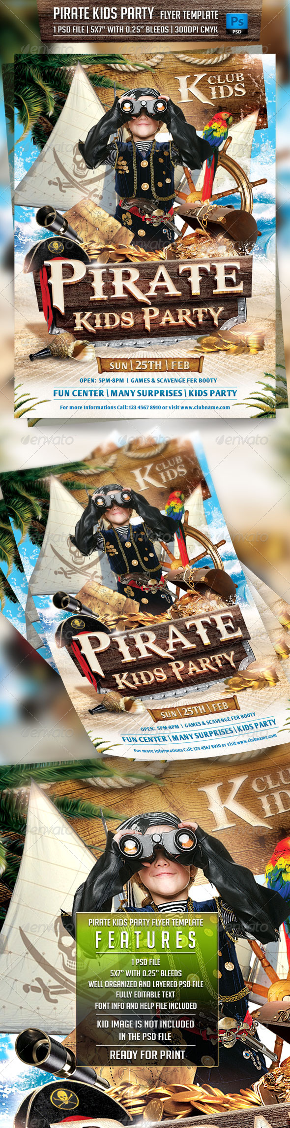 Pirate Kids Party Flyer Template - Flyers Print Templates