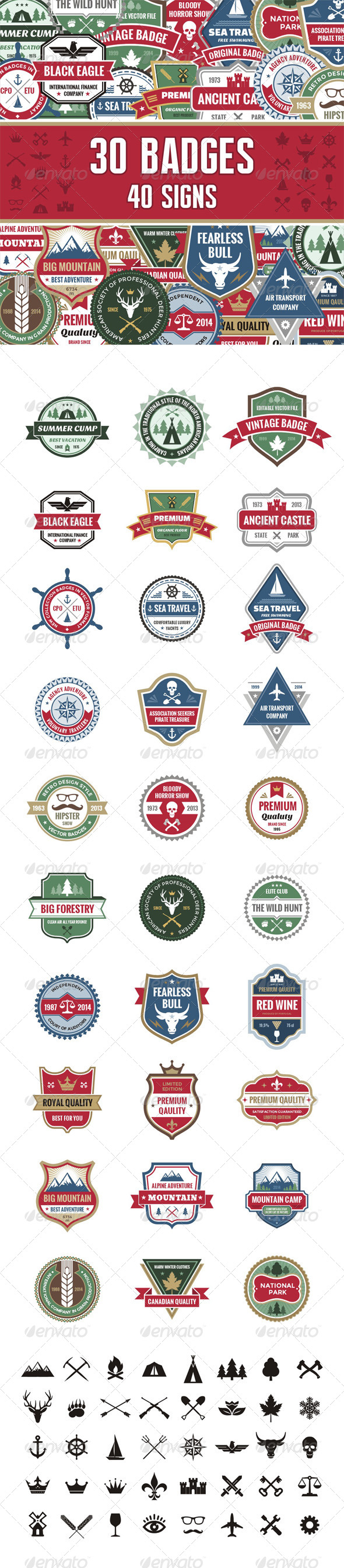 30 Badges & 40 Signs - Retro Technology