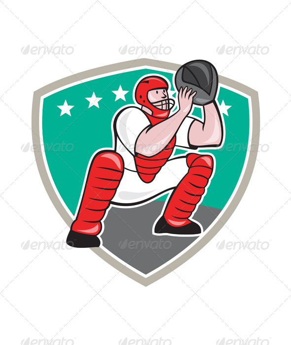 Baseball Catcher Shield Cartoon - Sports/Activity Conceptual