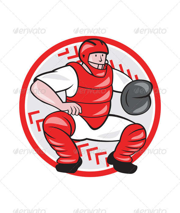 Baseball Catcher Catching Cartoon - Sports/Activity Conceptual