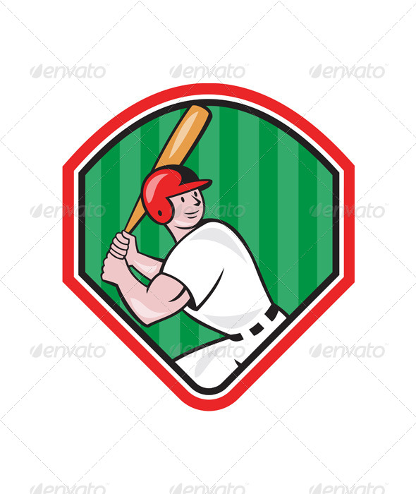 American Baseball Player Bat Diamond Cartoon - Sports/Activity Conceptual