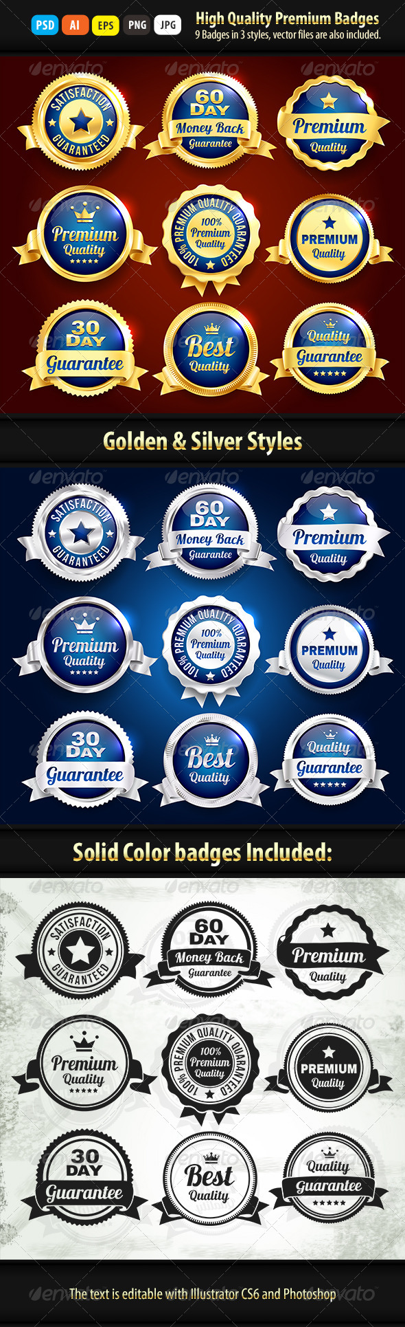 Gold And Silver Premium Quality Badges - Badges & Stickers Web Elements