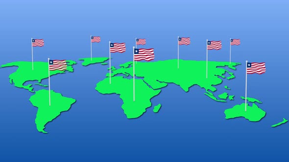 Liberia National Flag Fly On Earth Map Animation alt