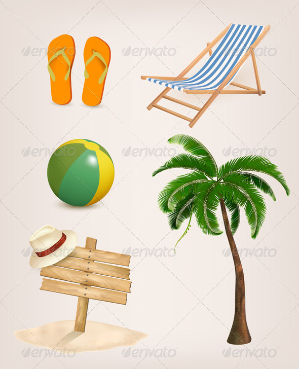 Set of Vacation Related Icons - Travel Conceptual