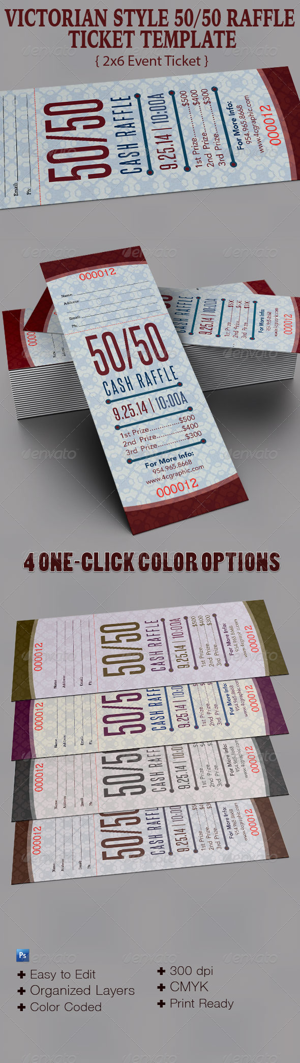 Victorian Style Fifty Fifty Ticket Template - Events Flyers